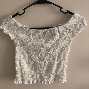 White Off the Shoulder Smock Crop Top